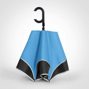 Parapluie inversé à double pliage avec bande réfléchissante et poignée en C, impression personnalisée - Product Image 5