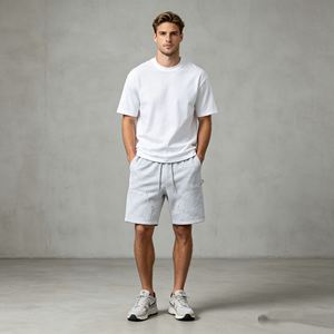 Pantalones cortos para hombre, estilo Bermuda, con cordón ajustable, color liso, transpirables, 100% algodón, cintura media, ODM, forro polar, felpa francesa. - Product Image 4