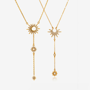 European Style Star Moon Pendant Necklace With Rhinestones For Women Party Jewelry Gold Tone Chain Fashion Accessory - Product Image 1