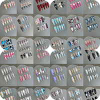 Faux ongles carrés faits à la main, réutilisables, à presser, style aléatoire