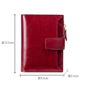 2022 Luxury Vintage Genuine Leather RFID Blocking Open Closure Short Women Card Holder Wallet Polyester Lining Thread Pattern - Product Image 6