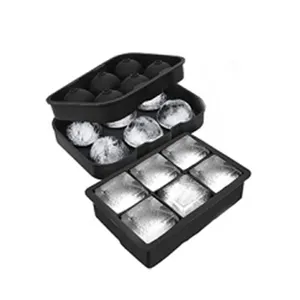 Muestra gratis molde grande para hacer whisky hockey de 2 pulgadas, fácil de desmoldar bandeja de cubitos de hielo de silicona con bola de 6 cavidades con tapa