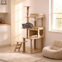 Arbre à chat et chien de luxe en bois, lin et velours, hauteur réglable, écologique, durable, design moderne, multi-plateformes, avec condo fermé en carton