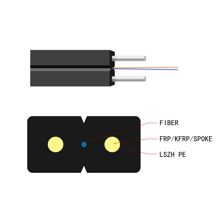 1 2 4 Core Outdoor FTTH Drop Cable G657A2 Black LSZH Jacket Flame Retardant