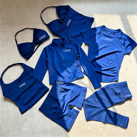 Ensemble 2 pièces de yoga et fitness sans couture, infroissable, en Spandex/Nylon uni, avec short de yoga et pantalon de course taille en V