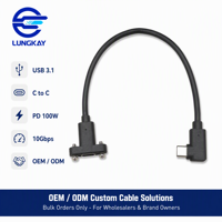 USB3.1 Gen2 Rechtwinkliges Typ-C-Stecker auf Panel-Mount-Buchse Kabel 20mm Schraubenloch 10Gbps PD100W 5A für Industriegehäuse und Schränke