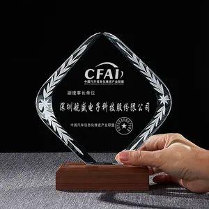 Decorazione del trofeo di cristallo in legno di noce trofeo luminoso creativo della compagnia annuale dei premi del campione commemorativo - Product Image 3