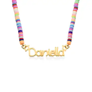 QIUHAN Dropshipping collana con nome arcobaleno personalizzato in acciaio inossidabile con perline colorate in argilla polimerica