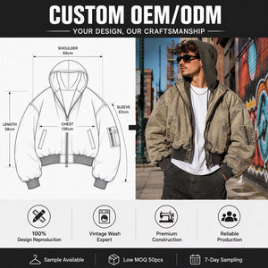 Giacca Bomber Crop Personalizzata con Finitura Pesantemente Lavata, Imbottita in Cotone, con Cappuccio in Velluto a Coste - Product Image 2