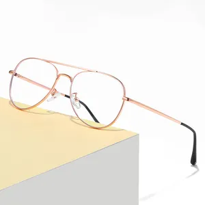 GUDA wholesale classic aviation style eyeglasses metal frame spring hinge anti blue light glasses for women men