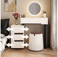Coiffeuse moderne de luxe de 60cm avec miroir LED, armoire à maquillage en bois crème pour petits appartements, chambre principale, école