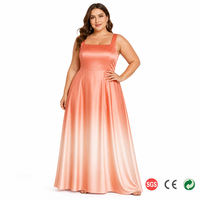 Robe longue sur mesure grande taille pour femme, dégradé orange corail, en satin, col carré, coupe trapèze, longueur ras du sol, robe de soirée formelle, du AU 14 au 28