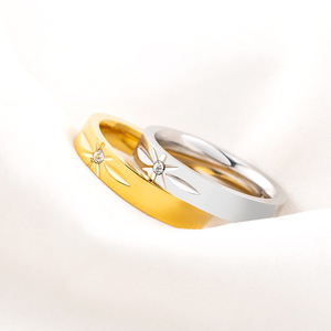 Star Design Diamond Couple <b>Rings</b> Gold Plated <b>Titanium</b> Steel Wedding Jewelry Unisex XYR0088 - Product Image 2