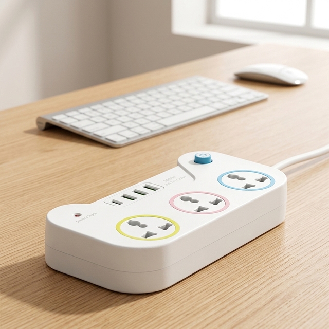 KEPAI Compact Power Strip with 3 Universal Outlets + 4 USB Ports, Main Control Switch