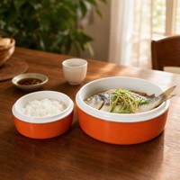 Ensemble de bols en mélamine orange à rebord blanc surélevé, 11,5 cm et 13,2 cm, intérieur brillant, design étagé, qualité alimentaire, vente en gros OEM