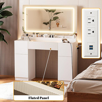 Meuble de toilette moderne pliable avec miroir éclairé, table de maquillage compacte pour chambre à coucher, petit espace, assemblé
