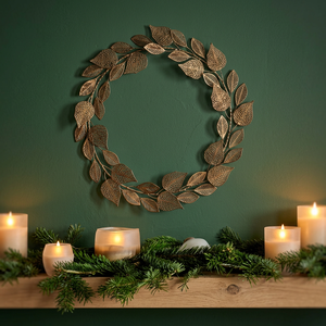 Corona Clásica de Hojas de Bronce, Redonda, Hecha a Mano, Decoración de Pared, Arte Decorativo para Navidad, Decoración del Hogar - Product Image 1