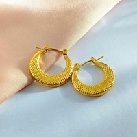 Boucles d'oreilles créoles épaisses en acier inoxydable plaqué or 18 carats, multi-styles géométriques, pour femmes, vente en gros