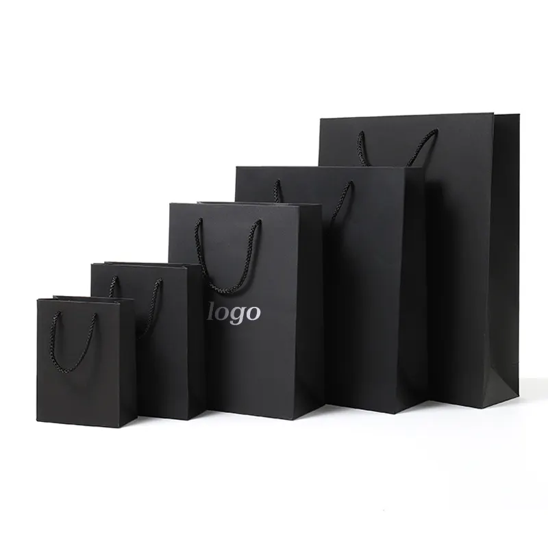 Wholesale Luxury Black Shoes Clothes Packaging Paper bags Custom Printed Logo Clothing Shopping Gift Jewelry Bag With Handle