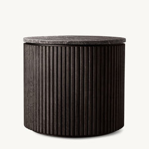 Mesa Auxiliar Moderna de Madera, Mesa de Centro Redonda con Tapa de Mármol - Product Image 4