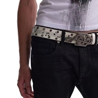 Ceinture en cuir PU cloutée pour homme, motif partition musicale rétro, boucle plaquée chevron antique, idéale pour les jeans et le quotidien