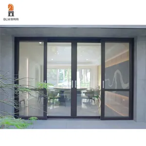 Modern Designed Energy Efficient Thermal Break 4-Panel Narrow Frame Aluminium Double Glass Sliding Doors Finished Surface Villa