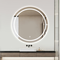 Espejo de Baño Redondo Iluminado con Certificación CE, Anillo Frontal Esmerilado, Retroiluminación de 3 Colores Regulable, Desempañador, Sensor Táctil
