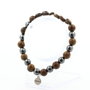 Bronzite from Brazil + Hematite + wood 8 mm <b>beads</b> <b>Bracelet</b>. Made in France - Product Image 1