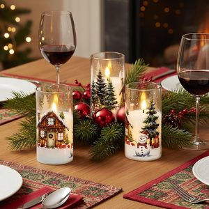 Décoration d'intérieur, bougies de Noël en verre à la paraffine, ensemble cadeau, bougie LED sans flamme de Noël - Product Image 2