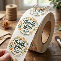 Adesivi Personalizzati di Ringraziamento in Rotolo, Etichette Adesive Impermeabili in Vinile PP, Adesivi Rotondi Sigillanti per Confezioni Regalo e Prodotti da Forno