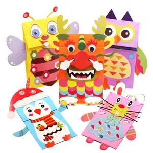 Bolsa de papel de animales, marionetas de mano, Diy, juguetes educativos creativos para hacer pasta