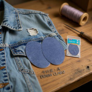 Patch in denim Ilan 9,5X14cm 2 pezzi azzurro chiaro per riparazione abbigliamento - Product Image 2