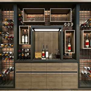 Vinoteca de Estilo Industrial, de Pared o de Pie, con Rejilla Metálica de Acero Inoxidable, Iluminación LED y Cajones - Product Image 2