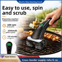 Brosse de nettoyage électrique transfrontalière pour barbecue, à double tête rechargeable, avec rouleau en fil d'acier inoxydable – Outil indispensable pour les grils
