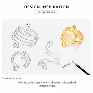 Gold and <b>Silver</b> Tone <b>Snake</b> <b>Ring</b> Coiled Wrap Design with Green Eye Accents Polished Statement Jewelry - Product Image 4