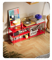 Étagère de rangement simple sur pied, meuble TV mural de salon en fer forgé antique avec étagère de présentation aux couleurs contrastées