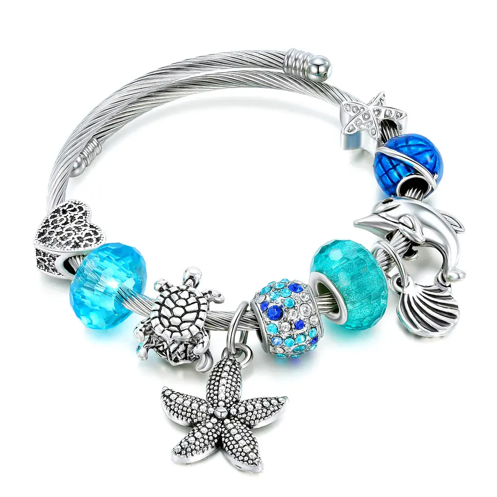 Fashionable Stainless Steel Bracelet DIY Beach Charms Bracelet For Lady With Crystal Beads Wholesale Price Handmade Jewelry