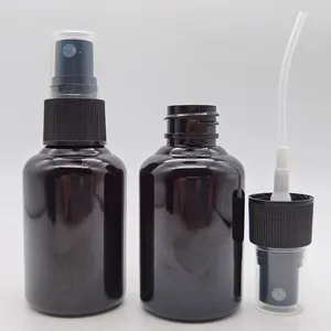 50ml Cylindrical Round Shoulder Chunky PET Glossy Black Plastic Spray Bottle With Black Fine Spray Head