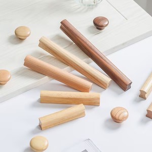 T-Shaped Solid Wood Furniture Handles Natural Color Japanese Style Wardrobe <b>Drawer</b> Cabinet Door Knobs Durable 64mm 96mm 128mm - Product Image 3