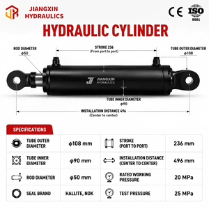 Cilindro Idraulico Jiangxin per Servosterzo <span class=keywords><strong>a</strong></span> Doppio Effetto, Alesaggio 90mm, Stelo 50mm, Duronizzato, Certificato CE ISO, Tubo Esterno 108mm, 20MPa - Product Image 2