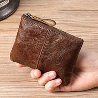 Portefeuille et porte-clés unisexe en cuir véritable Grandbag GL-042, grande pochette vintage, fermeture éclair, porte-monnaie
