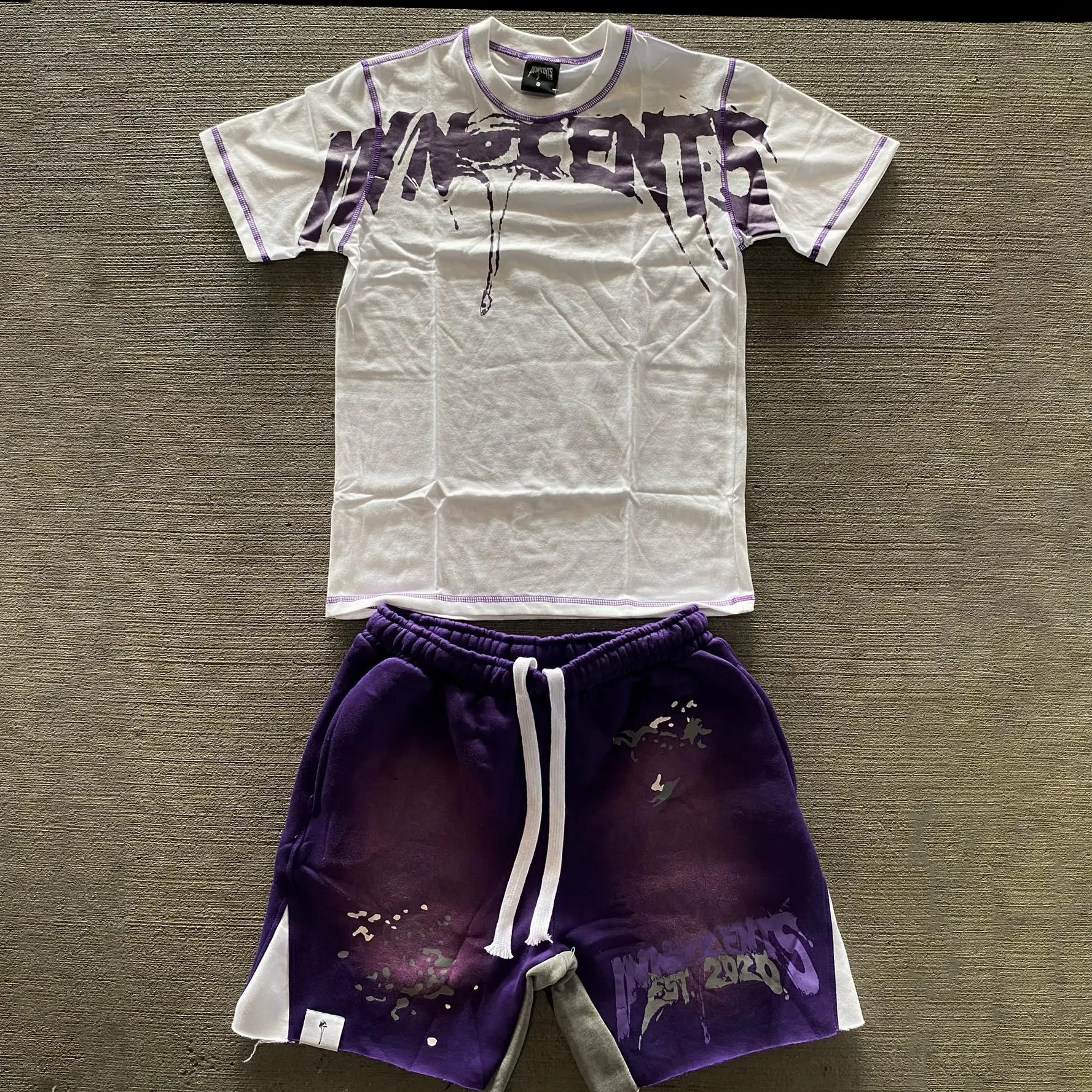 custom logo design two piece mens summer suit 2 piece acid wash shorts and t shirt set for men clothing