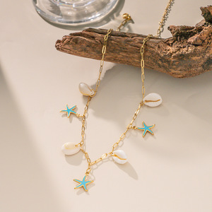 Parure bijoux en acier inoxydable plaqué or style marin Parure étoile de mer Pendentif coquillage Collier Bracelet Boucles d'oreilles - Product Image 3