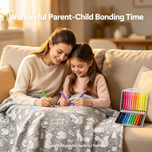 ผ้าห่มระบายสี DIY ซักได้ ไม่ซีดจาง ผลิตจากโรงงาน ผ้าฟลานเนลนุ่ม ผ้าห่มวิเศษพร้อมปากกาสีสดใส 24 สี ลายป่าไม้สุดน่ารักสำหรับเด็ก - Product Image 2