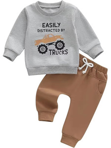 Bestseller Babyjongens Outfit Monstertruck Print Zachte Katoenen Stof Ronde Hals Sweatshirt & Joggingbroek Casual <span class=keywords><strong>Set</strong></span> - Product Image 4