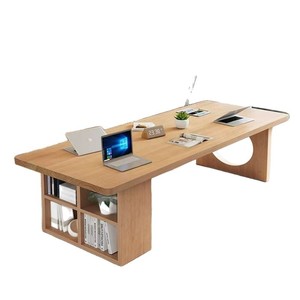<b>Solid</b> <b>Wood</b> Integrated Desk And <b>Bookcase</b> One Line Office Study Table With Storage Shelf For Home Workspace DY78246 - Product Image 5