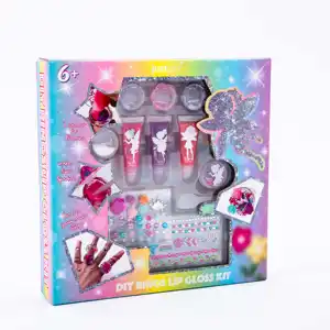 Custom DIY Children Cosmetics Set Window Color Box : Creative Ring + Crystal Nail Sticker + Color Glitter Favored Lip Gloss