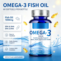 Capsules de gelée molle d'huile de poisson pour adultes, marque privée, suppléments d'Oméga-3 EPA et DHA pour une meilleure densité osseuse, 60 gélules par flacon