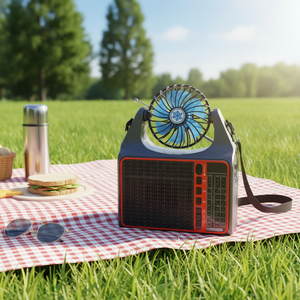 Altoparlante Portatile Multifunzione con Pannello Solare, Ventola di Raffreddamento, Radio e Tracolla FP-128-S-BT-Speaker-Red Rosso - Product Image 3