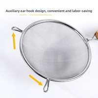 Écumoire en acier inoxydable avec manche en bois, double poignée et crochet unique ; Écumoire à fond profond pour usage domestique ; Passoire à nouilles et à sauce soja